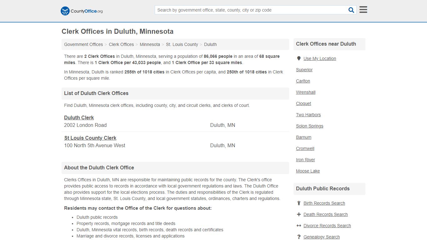 Clerk Offices - Duluth, MN (County & Court Records)